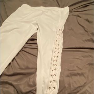 White Lace Up Leggings
